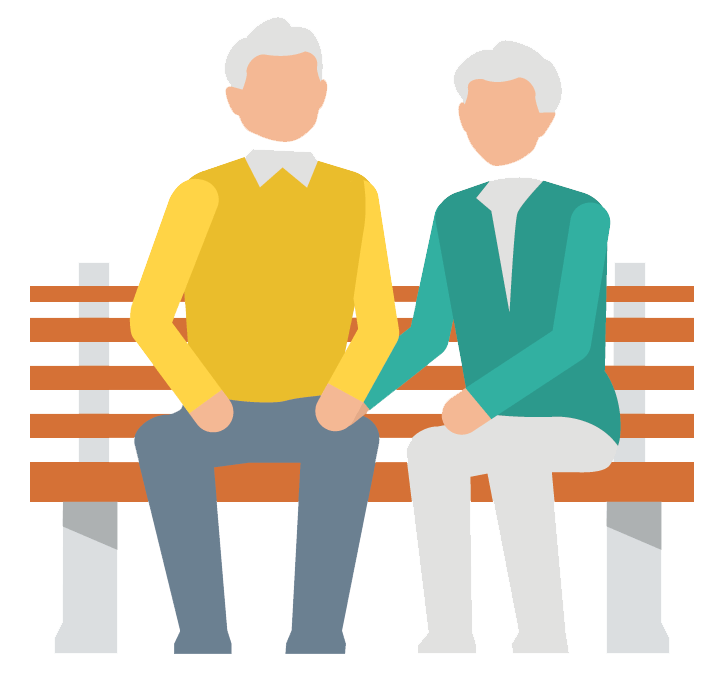 elderly people on a park bench